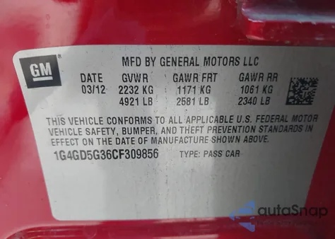 2012 Buick Lacrosse Premium 1 Group z USA, uszkodzony, nr VIN 1G4GD5G36CF309856